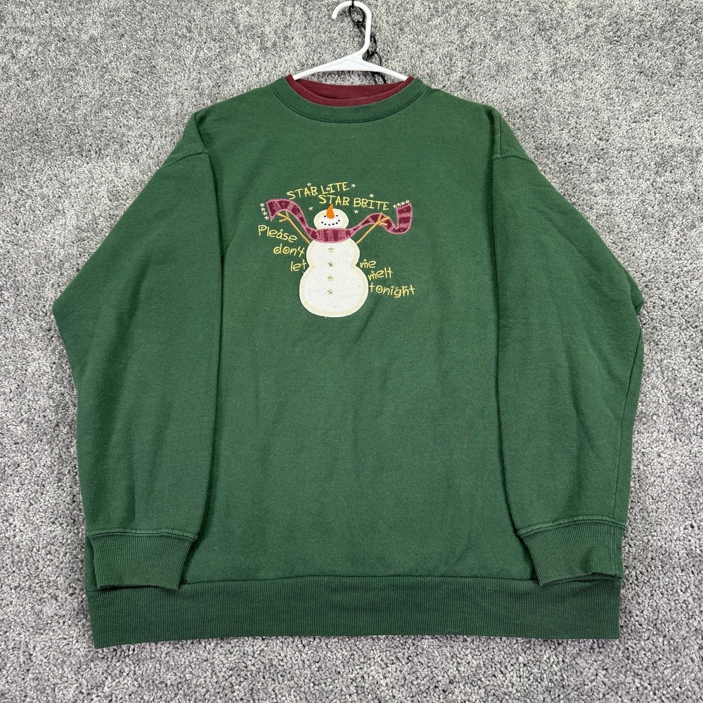 M&C Sportswear Sweatshirt Womens Large Green Fleece Pullover Snowman Christmas